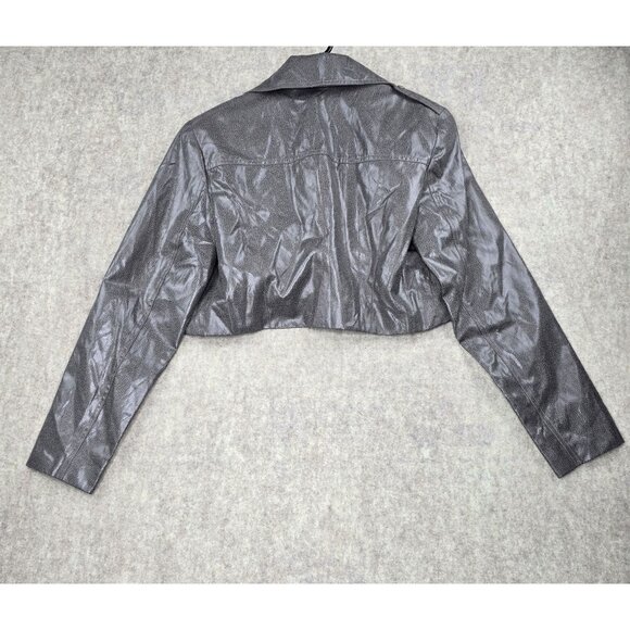 Bisou Bisou Michelle Bohbot Silver Cropped Jacket Womens Size L/G 100% Polyester - Picture 2 of 7